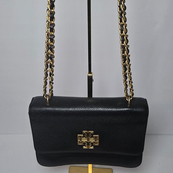 Tory Burch Handbags - Tory Burch Britten Combo Crossbody Shoulder Bag Black Pebbled Leather Gold Chain